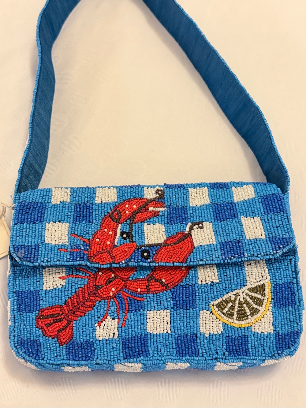 sol & mer beaded gingham lobster lemon shoulder bag nwt